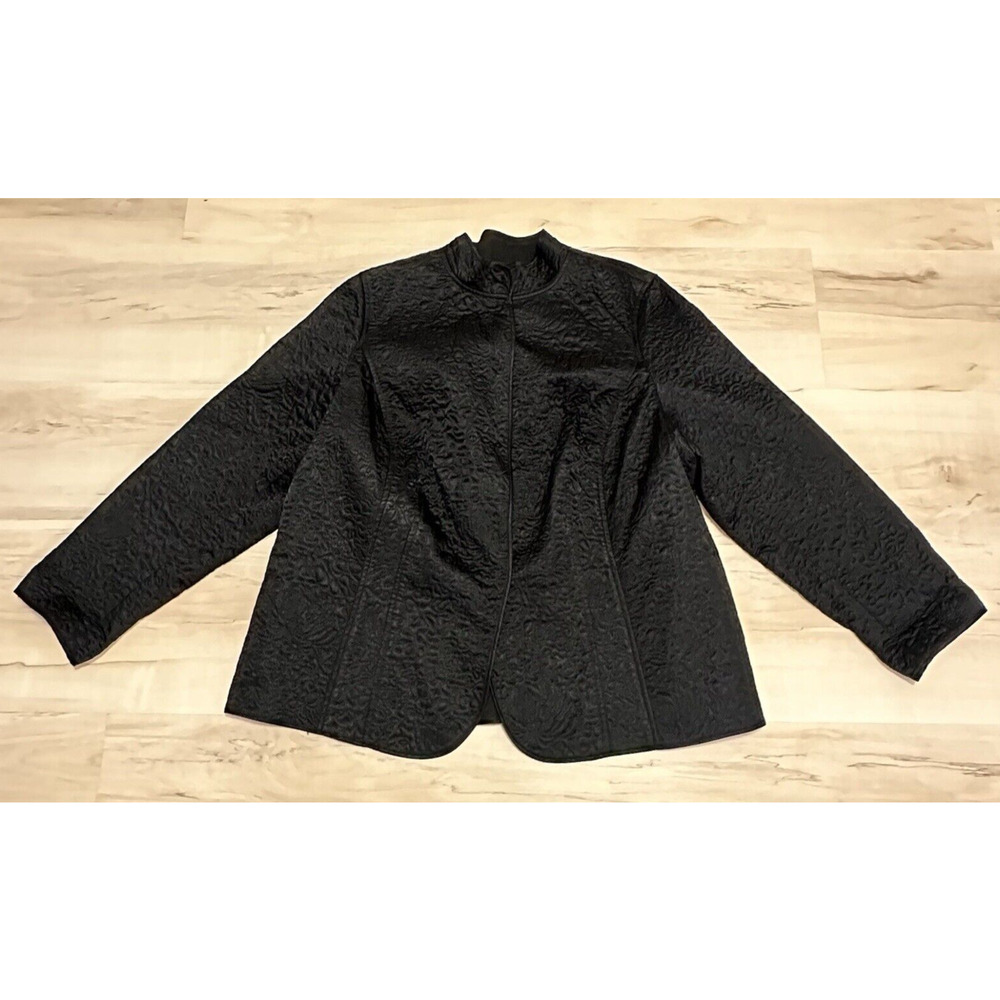 Kate Hill Women 3X Jacket Quilted Snap Shiny Lightweight Plus Size Black